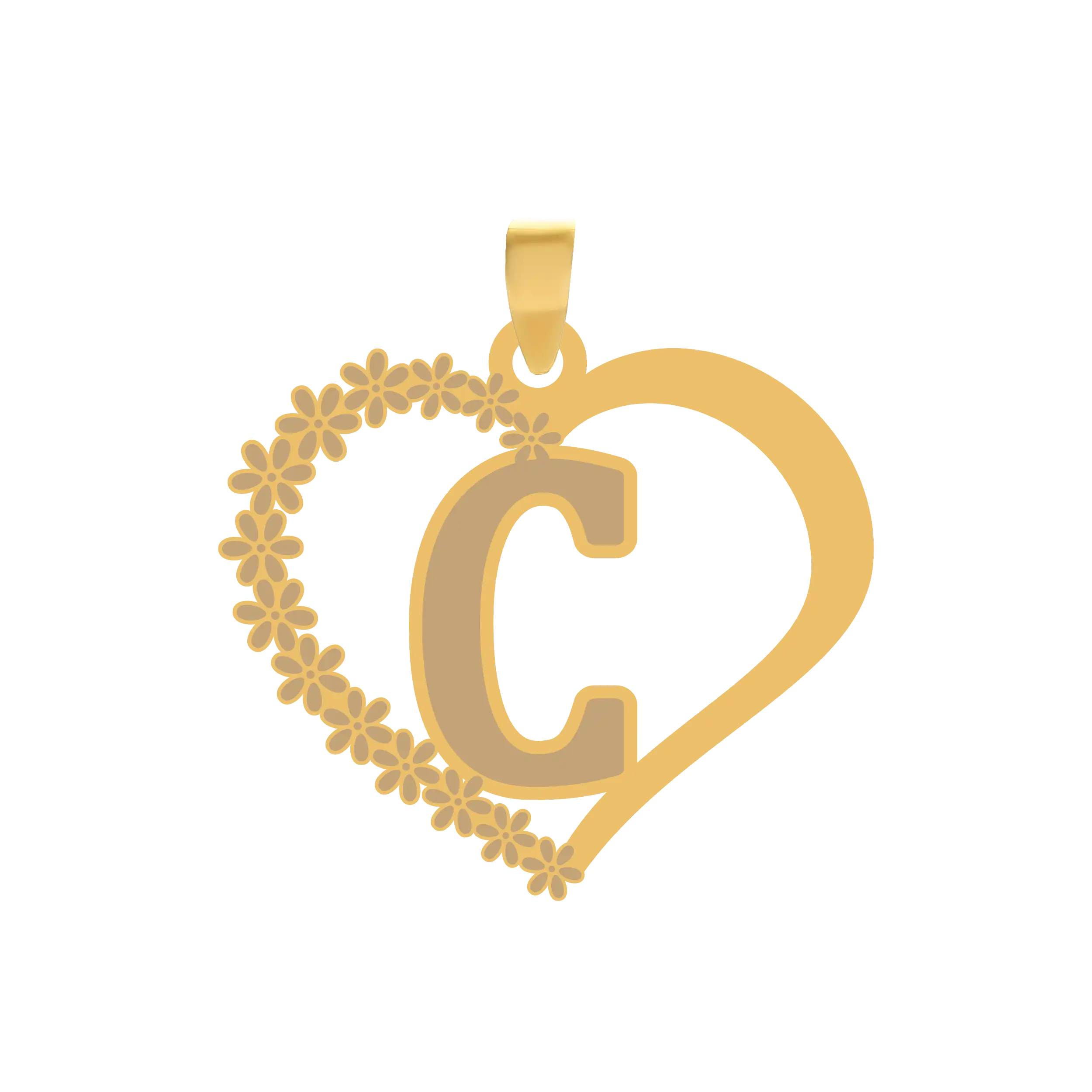 C آویز حرف C قلب طلا برش لیزری از شکیل گلد
